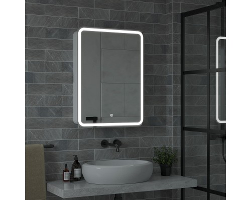 Зеркальный шкаф Reflection Circle 550х800 R RF2106SR с подсветкой Белый матовый