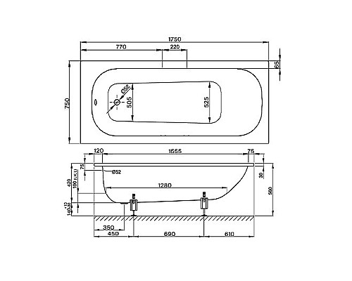 Стальная ванна Bette Form 175x75 2949-000 AD с шумоизоляцией Стальная ванна Bette Form 175x75 2949-000 AD с шумоизоляцией