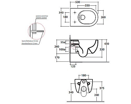 Унитаз Globo Mode MES02BI подвесной без сиденья
