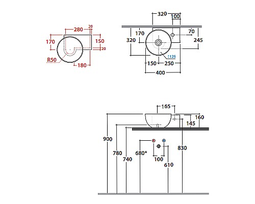 Раковина Globo T-Edge 40 R TE040BI*0 Белая