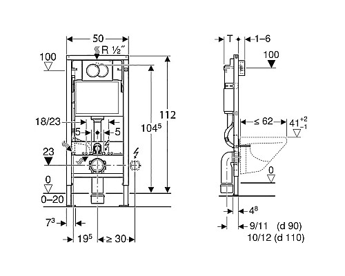 Инсталляция Geberit Delta 458.163.21.1 для унитаза с клавишей смыва Хром глянцевый