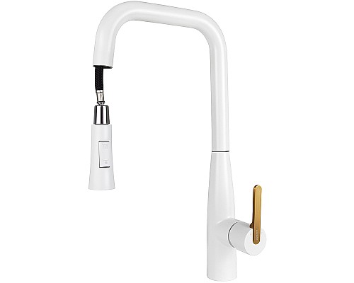 Смеситель для кухни Kaiser Claro 22144-4 Белый матовый Шлифованное золото