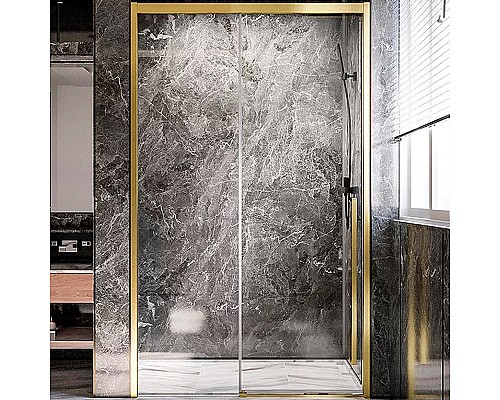 Душевая дверь Veconi Premium Trento PTD-30G 150 PTD30-G-150-01-C4 профиль Брашированное золото стекло прозрачное