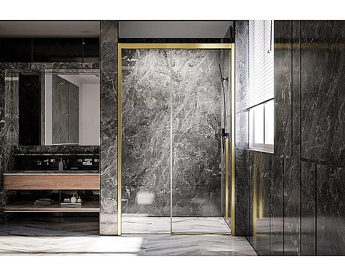 Душевая дверь Veconi Premium Trento PTD-30G 150 PTD30-G-150-01-C4 профиль Брашированное золото стекло прозрачное