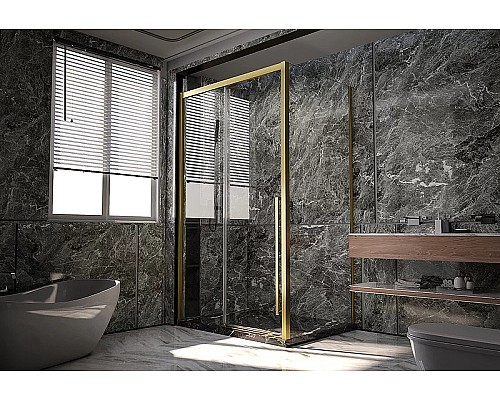 Душевая стенка Veconi Premium Trento SP-30G 80 SP30-G-80-01-C4 профиль Брашированное золото стекло прозрачное