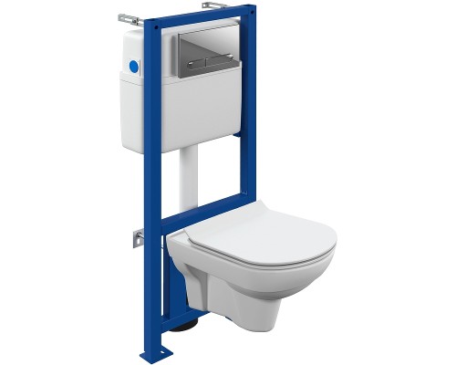 Комплект унитаза с инсталляцией Cersanit City 64121 с сиденьем Микролифт и клавишей смыва Хром глянцевый