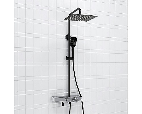 Душевая система WasserKRAFT Abens A114.162.130.CB Thermo с термостатом Черная матовая Хром