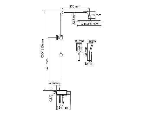 Душевая система WasserKRAFT Abens A114.162.130.CB Thermo с термостатом Черная матовая Хром