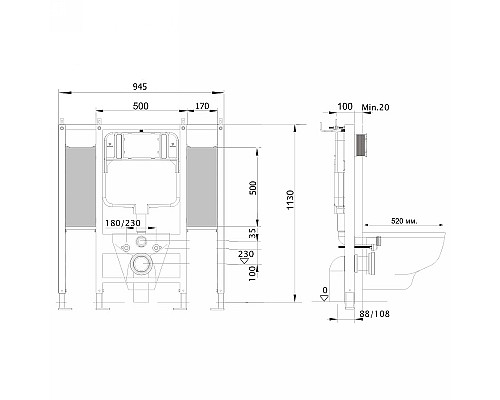 Инсталляция Aquatek INS-0000015 для унитаза без клавиши смыва