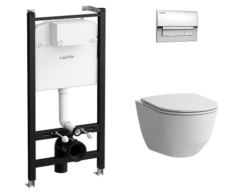 Комплект унитаза с инсталляцией Laufen Pro Rimless ПЭК Z.RU93.0.761.5 с сиденьем Микролифт и клавишей смыва Хром