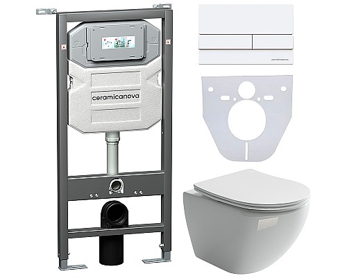 Комплект унитаза с инсталляцией Ceramicanova Metropol CN4002_1002W_1000 с сиденьем Микролифт и Белой клавишей смыва