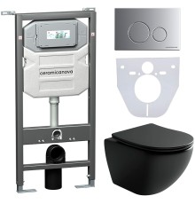 Комплект унитаза с инсталляцией Ceramicanova Metropol CN4002MB_1001M_1000 с сиденьем Микролифт и клавишей смыва Хром матовый