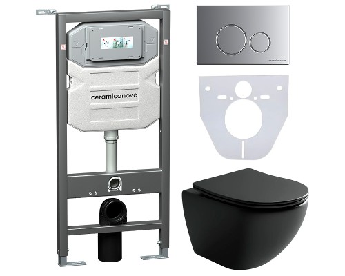 Комплект унитаза с инсталляцией Ceramicanova Metropol CN4002MB_1001M_1000 с сиденьем Микролифт и клавишей смыва Хром матовый