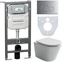 Комплект унитаза с инсталляцией Ceramicanova Balearica CN6000_1001M_1000 с сиденьем Микролифт и клавишей смыва Хром матовый