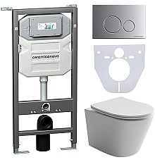 Комплект унитаза с инсталляцией Ceramicanova Balearica CN6000_1001M_1000 с сиденьем Микролифт и клавишей смыва Хром матовый