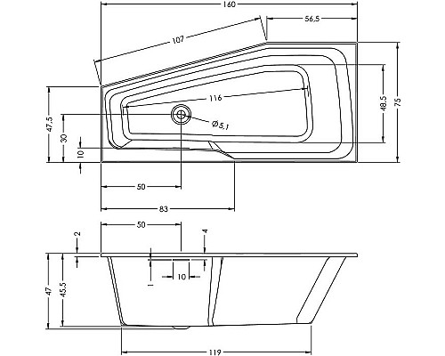 Акриловая ванна Riho Rething Space Fall 160х75 R B111006005 без гидромассажа
