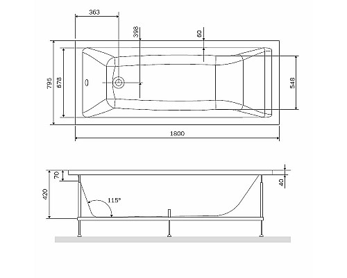 Каркас для ванны AM.PM Gem 180x80 W93A-180-080W-R Серый
