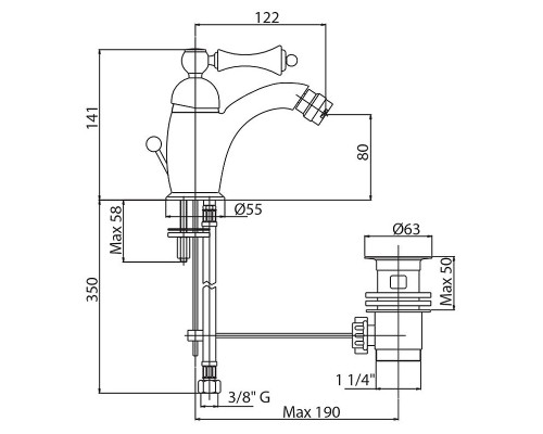 Смеситель для биде Cezares Margot MARGOT-BSM1-03/24-N Золото 24 карат