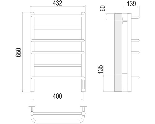 Электрический полотенцесушитель Terminus Евромикс П6 400х650 4670078531261 Хром