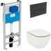 Комплект унитаза с инсталляцией Ideal Standard Tesi Aqua Blade с сиденьем Микролифт и Черной матовой клавишей смыва