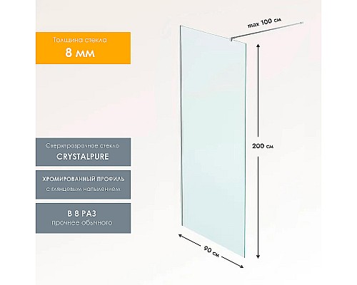 Душевая перегородка Reflection Walk in 90 RX20090CCR-18 профиль Хром стекло прозрачное