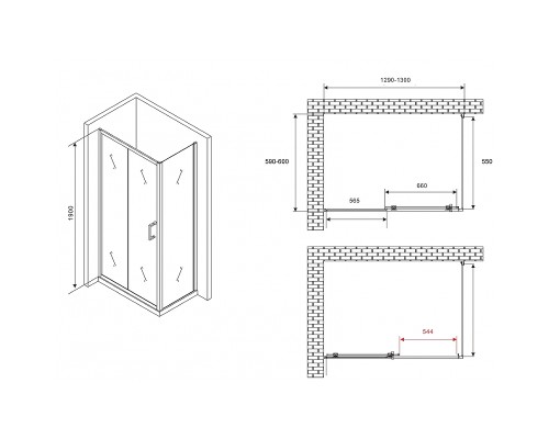 Душевой уголок Abber Schwarzer Diamant 130x60 профиль Хром стекло прозрачное