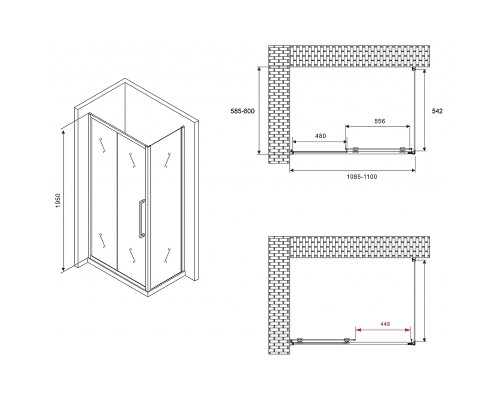Душевой уголок Abber Schwarzer Diamant 110x60 профиль Хром стекло матовое