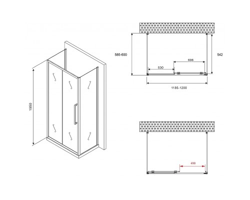 Душевой уголок Abber Schwarzer Diamant 120x60 профиль Хром стекло прозрачное