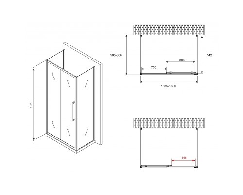 Душевой уголок Abber Schwarzer Diamant 160х60 профиль Хром стекло матовое, арт