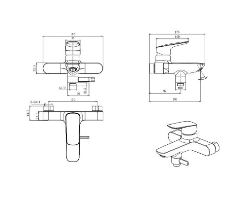 Смеситель для ванны Aquatek Вега AQ1040MB Черный матовый