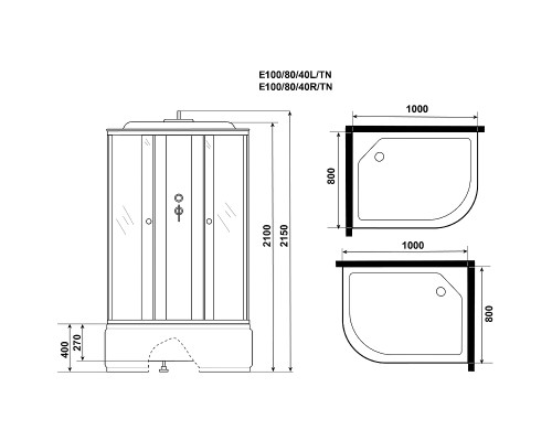 Душевая кабина Niagara Eco 100x80 L E100/80/40L/TN без гидромассажа