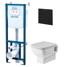 Комплект унитаза с инсталляцией Santek Нео Rimless 1WH501777 с сиденьем Микролифт и Черной матовой клавишей смыва