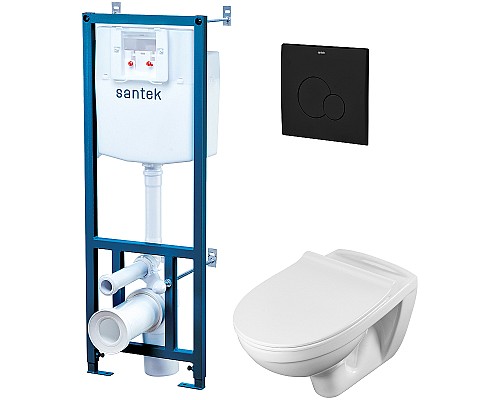 Комплект унитаза с инсталляцией Santek Бореаль 1WH501775 с сиденьем Микролифт и Черной матовой клавишей смыва