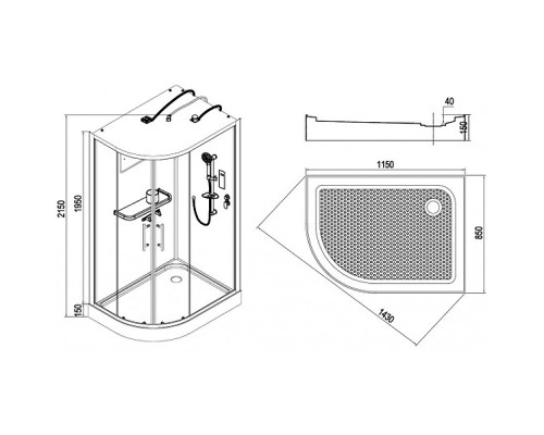 Душевая кабина Esbano ES-L115CR 115x85 R ESKL115CRR без гидромассажа