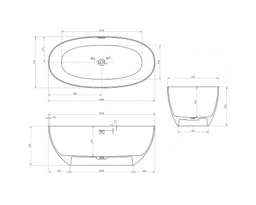 Ванна из искусственного камня Abber Stein 160x75 AS9624-1.6 без гидромассажа