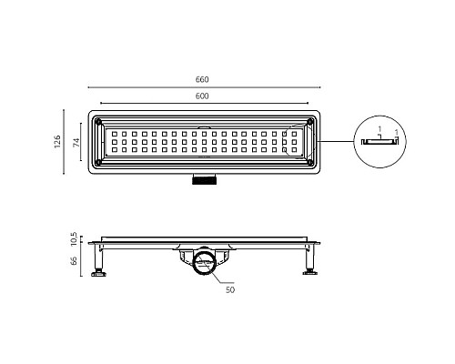 Душевой лоток Ctesi Flow Square Gold 60 BK4024630/1 с решеткой Золото