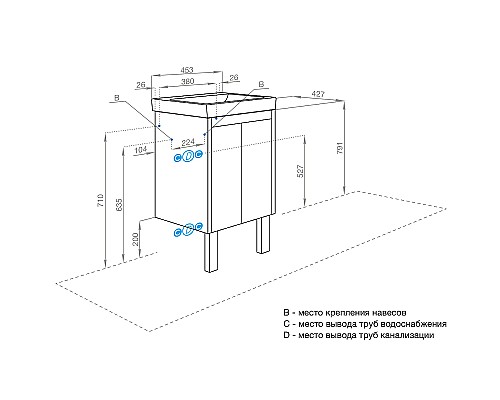 Тумба под раковину Aquaton Сканди Doors 45 1A278701SDZ90 Белый глянец Дуб рустикальный