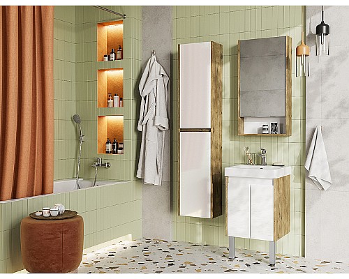 Тумба под раковину Aquaton Сканди Doors 45 1A278701SDZ90 Белый глянец Дуб рустикальный