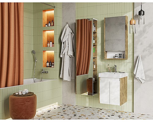 Тумба под раковину Aquaton Сканди Doors 45 1A278701SDZ90 Белый глянец Дуб рустикальный