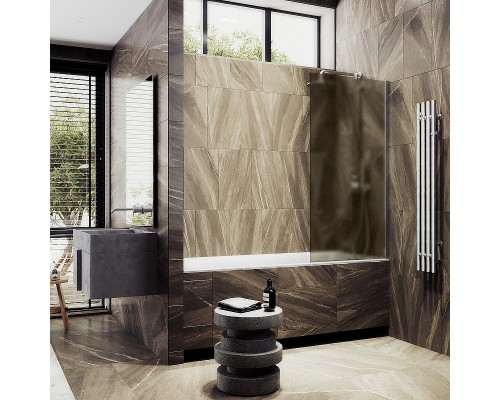 Шторка на ванну Maybah Glass MGV-73-5ш 500x1400 в широком профиле Хром матовый стекло бронзовое матовое