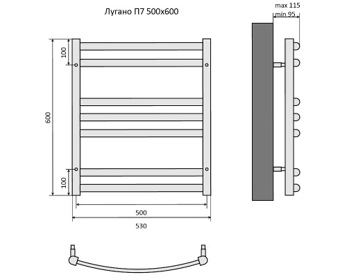 Водяной полотенцесушитель Aquatek Лугано П7 500x600 AQ DOC0760BL Черный муар