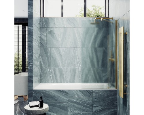 Шторка на ванну Maybah Glass MGV-93-3ш 700x1400 в широком профиле Золото стекло сатиновое