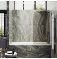 Шторка на ванну Maybah Glass 440x1400 в узком профиле Белый стекло бронзовое