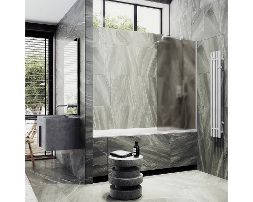 Шторка на ванну Maybah Glass 540x1400 в узком профиле Белый стекло бронзовое матовое