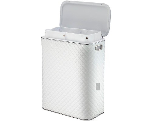 Корзина для белья Geralis SWH-B Ромб стежка Белая, кант Хром, стандартная