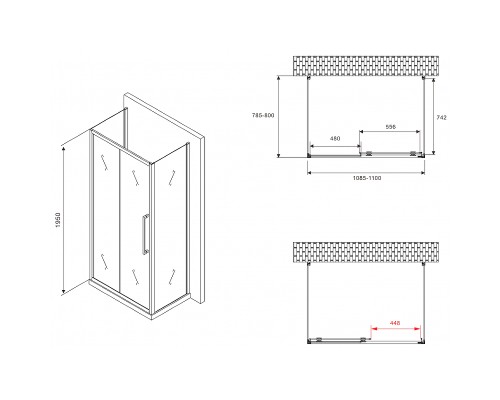 Душевой уголок Abber Schwarzer Diamant 110x80 профиль Черный стекло матовое