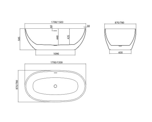 Акриловая ванна Grossman Classic 170х87 GR-2503 без гидромассажа