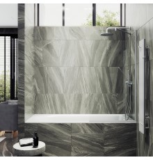 Шторка на ванну Maybah Glass 640x1400 в узком профиле Белый стекло прозрачное
