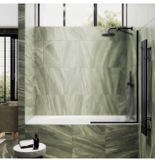 Шторка на ванну Maybah Glass 300x1400 в узком профиле Черный стекло сатиновое