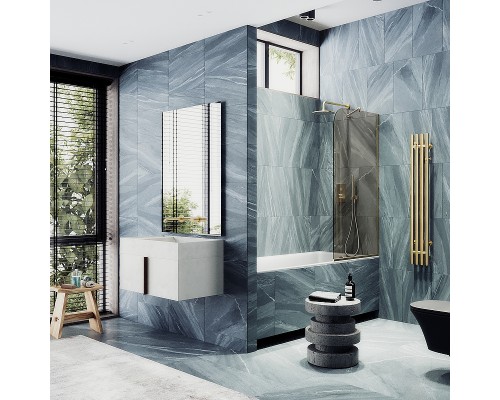 Шторка на ванну Maybah Glass MGV-66-3у 400x1400 в узком профиле Золото стекло бронзовое